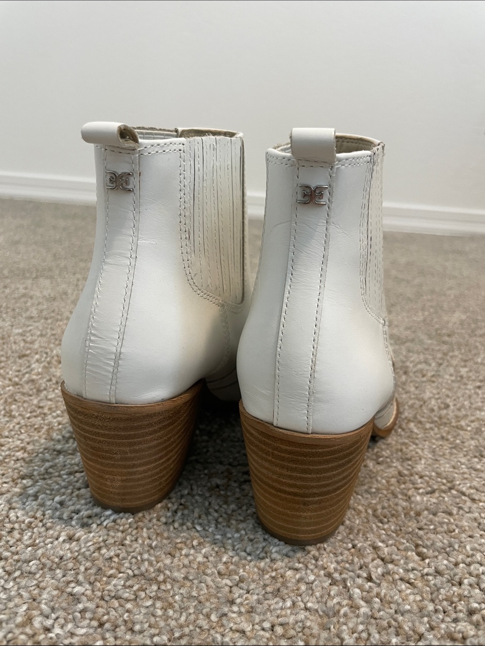 Sam Edelman White Western-Inspired Leather Ankle Booties - Picture 5 of 7